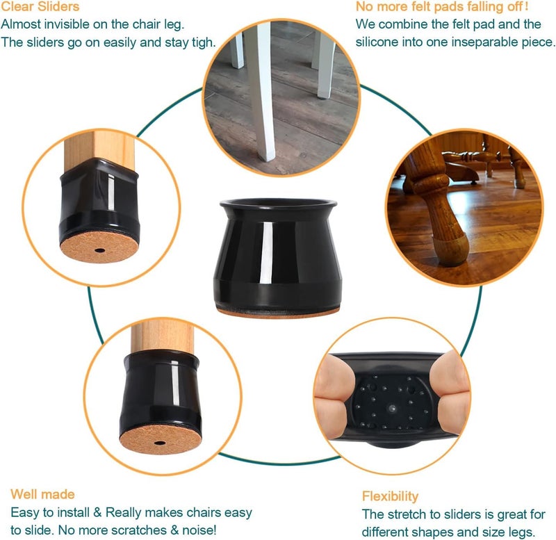 ANSIBLE 24 pcs Black Chair Leg Floor Protectors  Furniture Felt Pads Silicone Covers caps for Chairs Chair Leg Protectors for Hardwood Floors (Large fit:1.3''-2'')   24 Count   0.00 13.99    seasonking 887 96-100%   13.99 13.99 0.00 New 0.00    0.00 0.00 0.00  4.18 0.03 0.00 4.15 Large Standard Size 0.00 1 887 887 0 96-100% 96-100%    13.99 13.99 0.00 0.00 0.00 0.00 19.99 USD 887 887 0 96-100% 96-100%    13.99 13.99 0.00 0.00 0.00 0.00 [{""""Price"""": {""""Shipping"""": {""""Amount"""": """"0.00"""" - Image 4